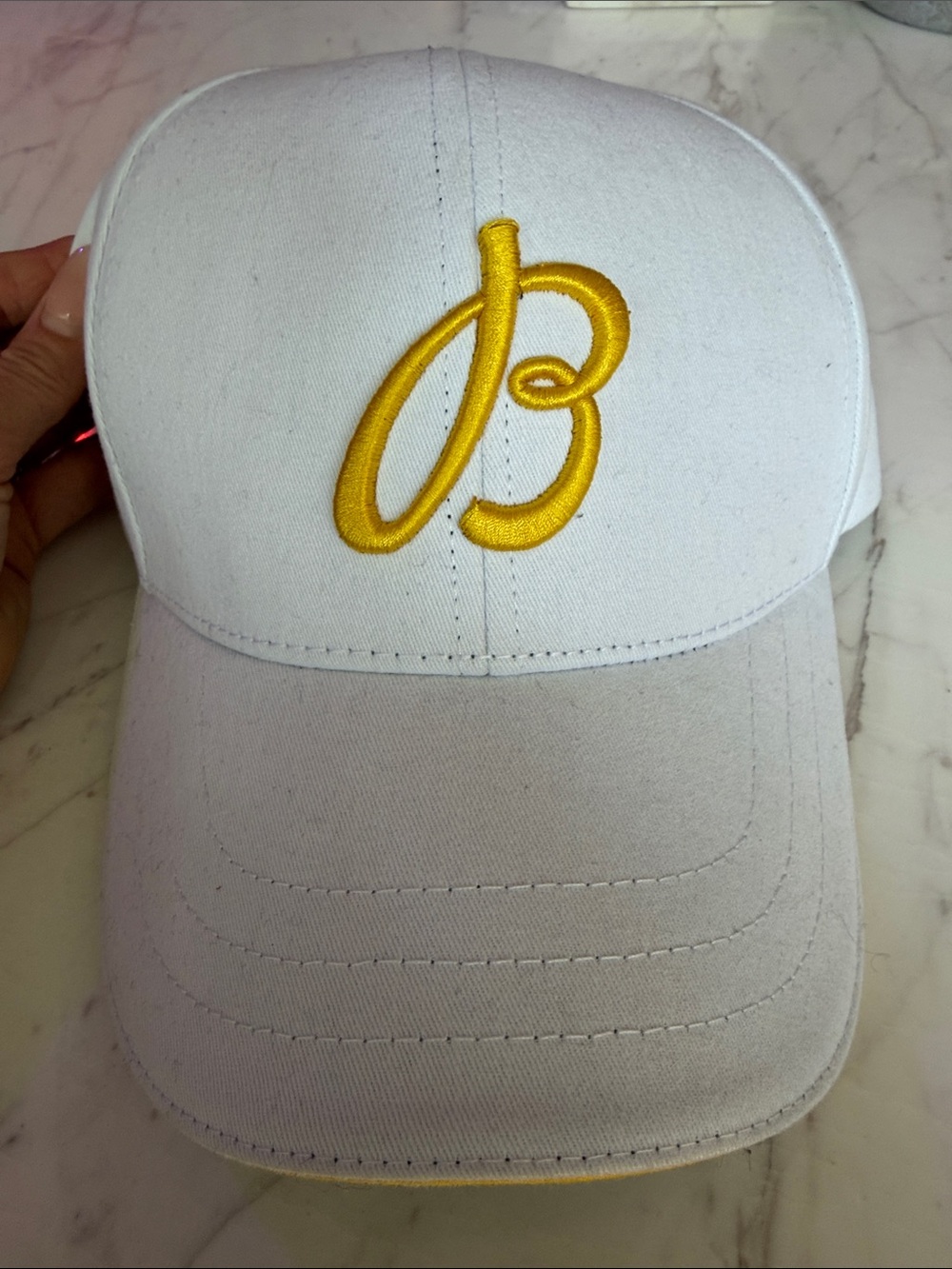 Breitling White Baseball Cap with Yellow 'B' Logo mens